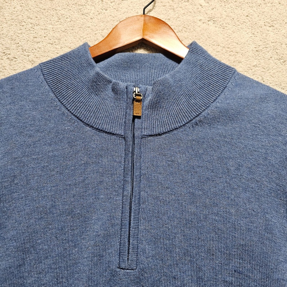 Roundtree & Yorke Mens 2XB Blue Quarter Zip‎ Pullover Sweater Cotton Blend - Picture 4 of 11